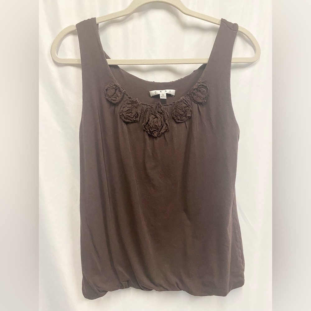 CAbi Brown Tank Top Bubble Hem Blouse